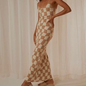 Checkerboard sweater dress